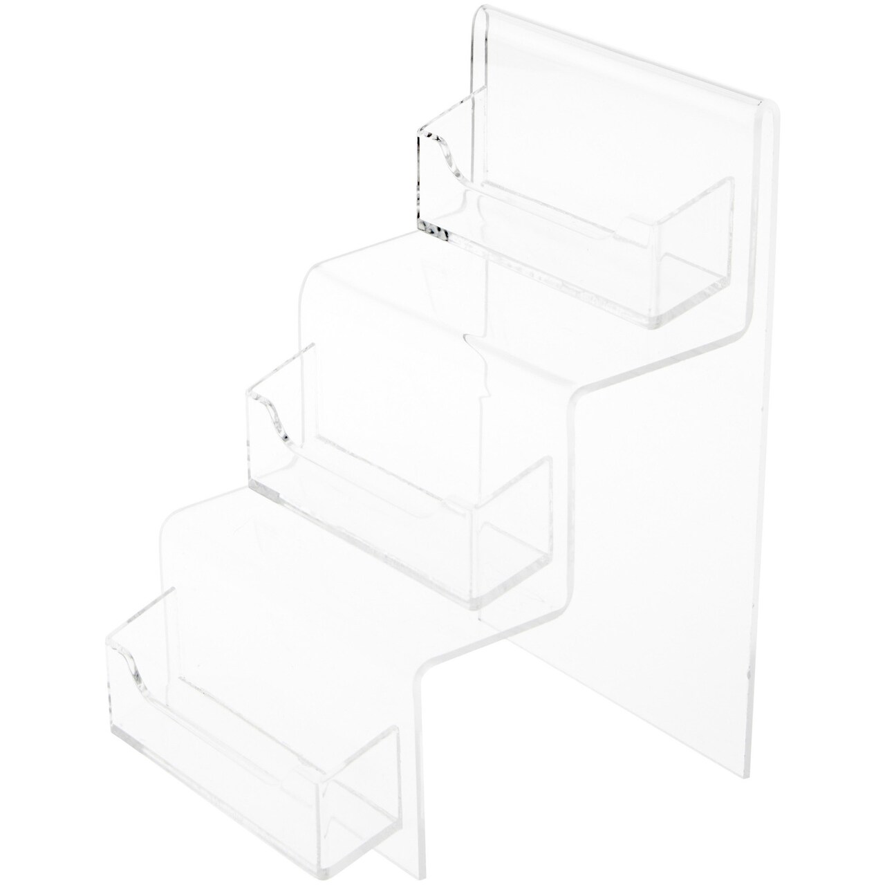 Plymor Clear Acrylic 3-Pocket Business Card Display Stairs, 6.75" H x 4.375" W x 4.75" D